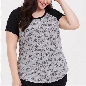 Torrid 2X Not Sorry Raglan T-Shirt